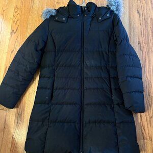 Long Hooded Down Coat, Womens Large.